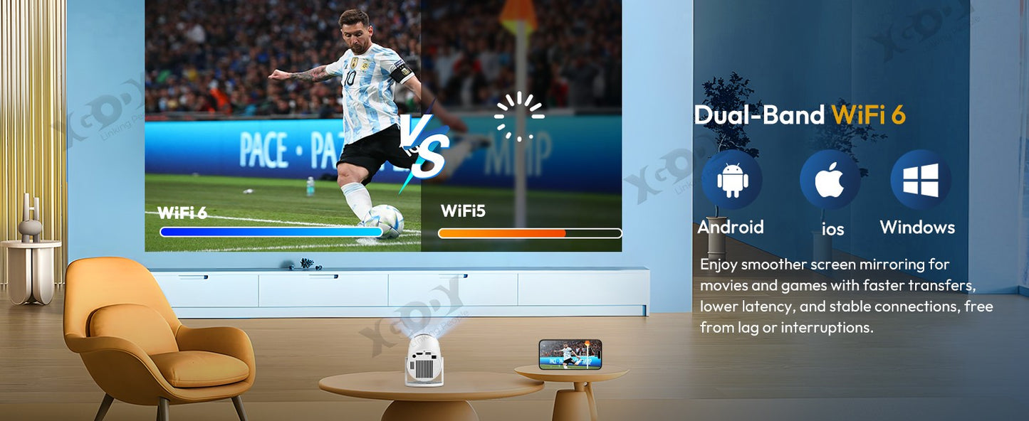 Projetor XGODY 12000 Lúmens Curta Distância Alto-falante Projetores Base 4K 1080P WiFi 6 Bluetooth 5.4 Android Home Theater Portátil