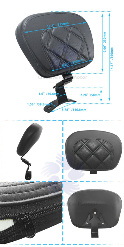 2009-2023 Almofada de Encosto Traseiro do Piloto Dianteiro para Motocicletas Harley Davidson Touring Ultra Limited Road King FLHR Electra Glide FLHX