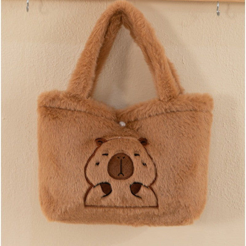 Bolsa Escolar Capivara Pelúcia Mochila Capivara Bolsa de Pelo Casual Versátil Mochila Escolar de Grande Capacidade 2025