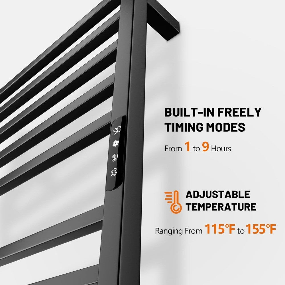 Poloma Wall Mounted & Freestanding Towel Warmer Rack for Bathrooms, Electric Heated Towel Rack Heater, Stainless Steel, Matt Bla