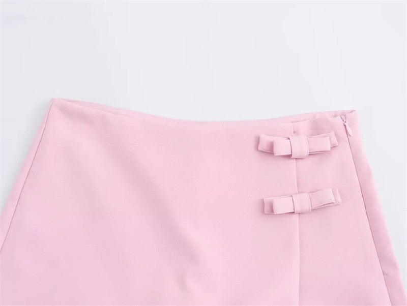 MUJER 2025 Pink White Mini Skirt Woman Fashion Bow Skort For Women Summer Slit S