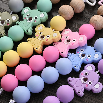 Baby Pacifier Clips Holder Silicone Cartoon Animal Teething Chain Wood Teether For Baby Pacifier Chain Nursing Chew Toys Gift