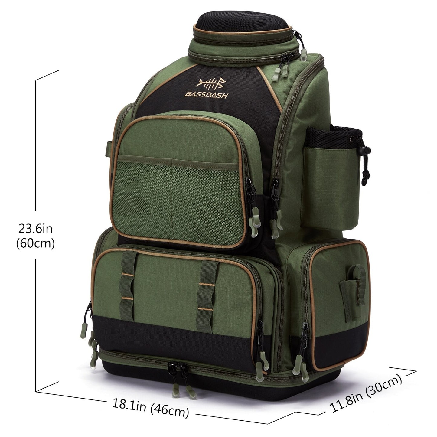 Mochila de Pesca Multifuncional Bassdash Leve Tática com Caixa de Iscas Flexível e Capa de Chuva Protetora