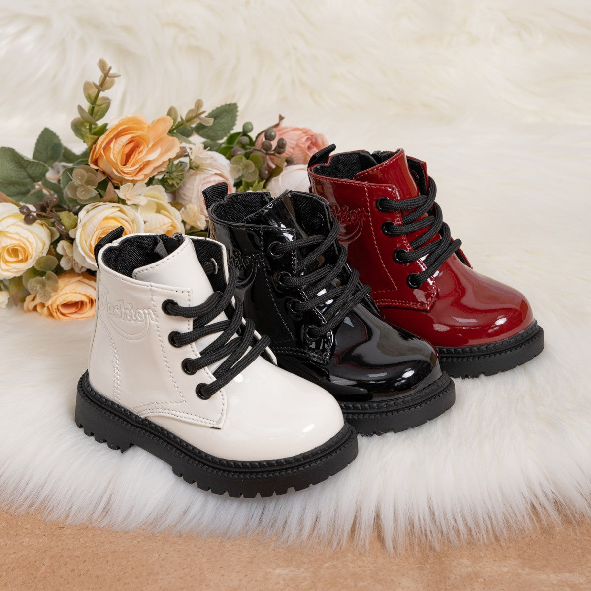 Autumn and Winter Children's Shoes Waterproof PU Leather Children's Boots Fashion Toddler Lace-up Zip High Boots Boys Girls