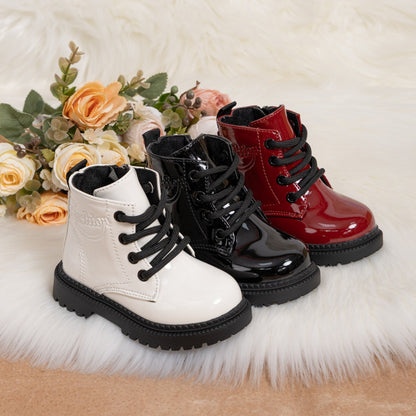 Autumn and Winter Children's Shoes Waterproof PU Leather Children's Boots Fashion Toddler Lace-up Zip High Boots Boys Girls