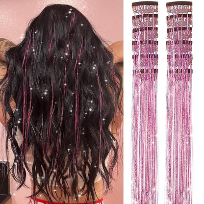 Pacote de 12 Unidades de Cabelo Extensor com Presilha, Tinsel Colorido com Brilho, Extensões de Cabelo de Fada, Acessório Cintilante para Festa de Mulheres, Meninas e Crianças