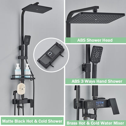 Black Digital Display Thermostatic Shower Faucet Bathroom Thermostatic 4 ways Rainfall Shower Mixer Tap,Shelf and Bidet Faucets