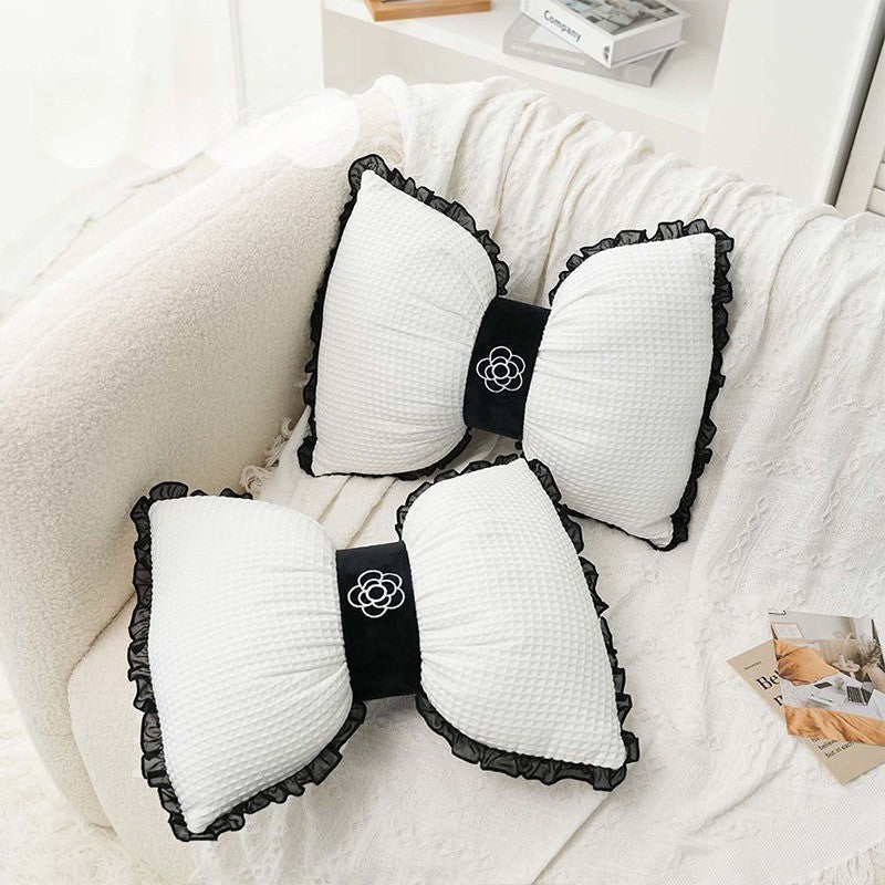 1pc Bowknot Pillow Lace Trim Lumbar Support Breathable Comfortable Waist Support Throw Pillow Girly Living Room Non-woven Fabric