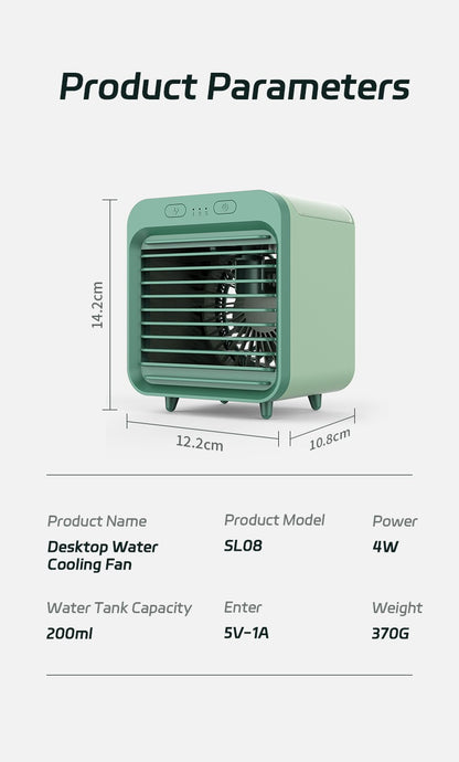 Portable USB Rechargeable Air Cooler - 3-in-1 Mini AC Fan with 7 Color LED, 4000mAh Battery for Home/Office/Camping