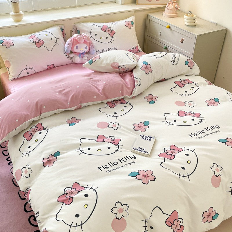 New Sanrio Hello Kitty Bedding Set Cotton Kuromi Melody Bedding Double Pillowcase Bed Linens Girl Dorm Bedclothes Home Textile
