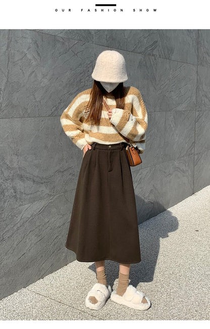 High Waist Plus Size Women Skirt Spring Women Clothing High Waist Hepburn Style Mid-Length A-Line Skirt New Casual Solid Skirts