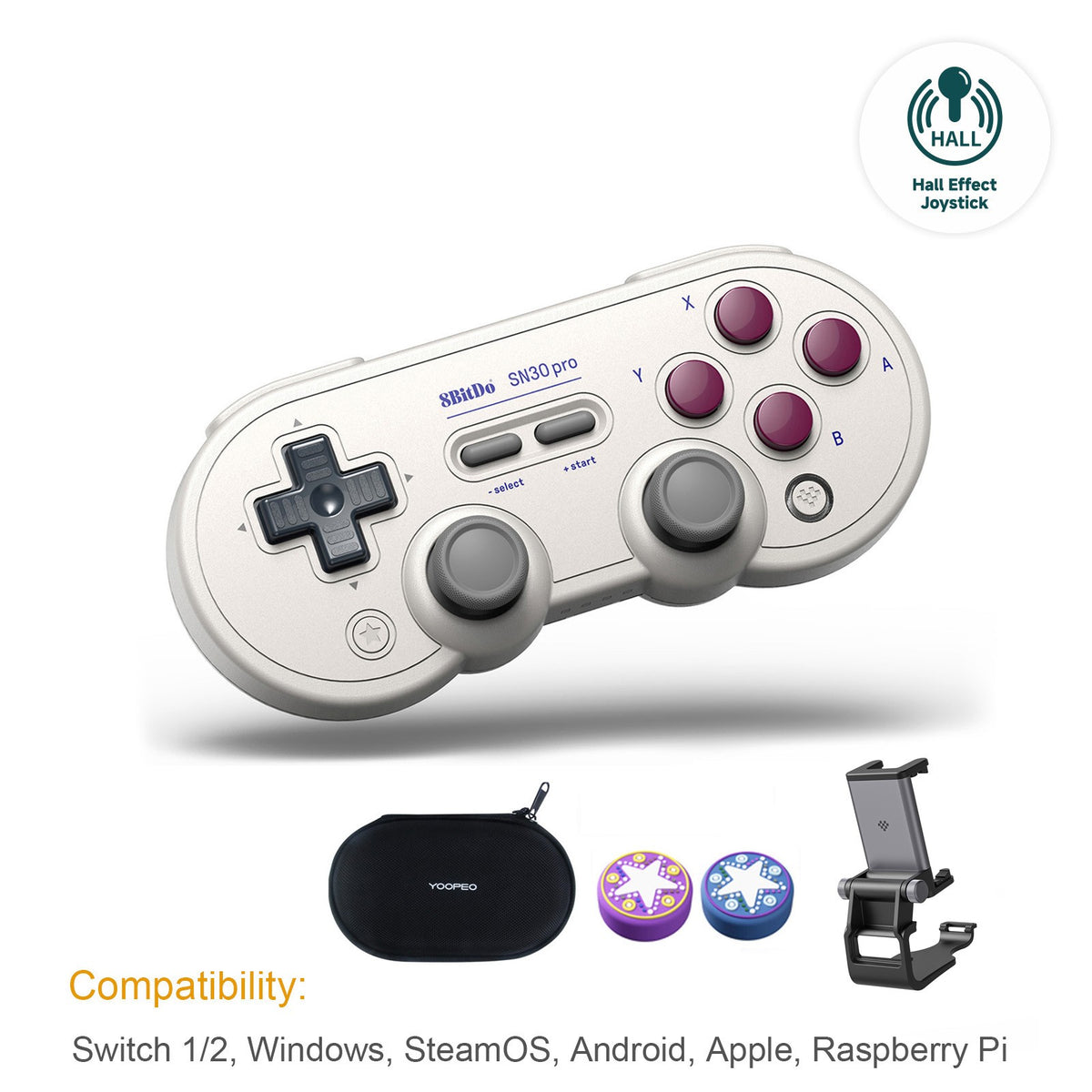 8Bitdo SN30 Pro Bluetooth Wireless Gaming Controller with Hall Effect for Switch 2 MacOS Android Raspberry Pi Windows Steam Deck