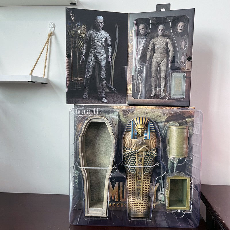 NECA Monsters Figure The Mummy Casket Coffin Pyramid Action Figure Universal Monsters Model Toy Christmas Halloween Gift Doll