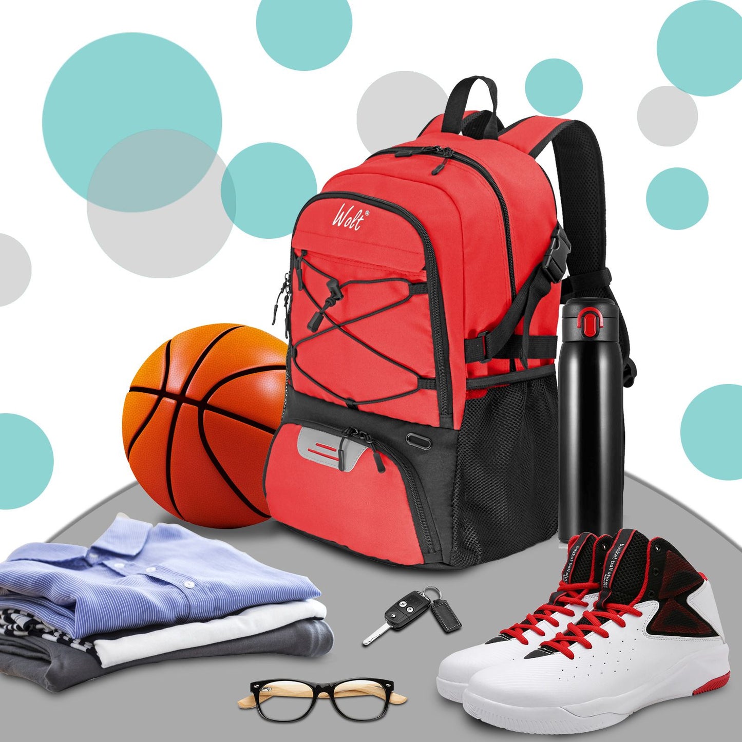 Mochila de basquete grande, bolsa esportiva com compartimento separado para bolas, compartimento para tênis de basquete, futebol, vôlei, natação, academia, viagens