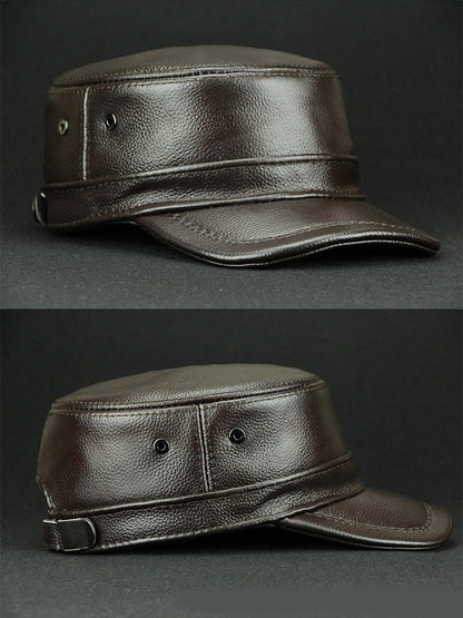 Winter Genuine Leather Flat-Top Cap | Men's Casual Cowhide Baseball Cap Lightweight and Breathable Classic Timeless Design