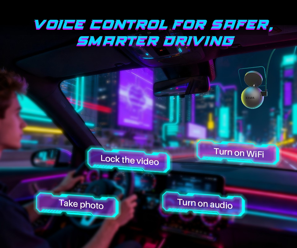 Dash Cam KAWA MINI ORB Tiny Video Recorder 2K Car DVR,Voice Control Car Camera,360° Rotate,180° Video Flip AUTO Dash Camera