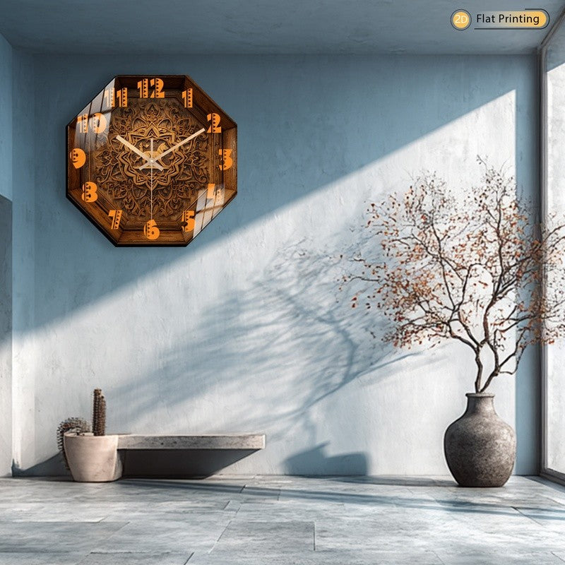 Attractive Premium Intricate Octagon Wooden Carved Deer Wall Clock for Office Farmhouse Valentine's Day Halloween Easter Gifts