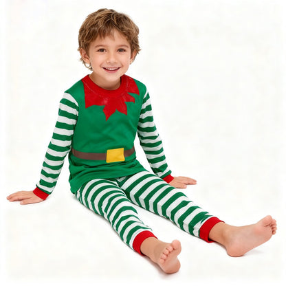 Boys Girls Christmas Pajamas Set Children Elf & Santa Costumes Baby Pijama Kids Long Sleeve Striped Pants Sleepwear For Xmas