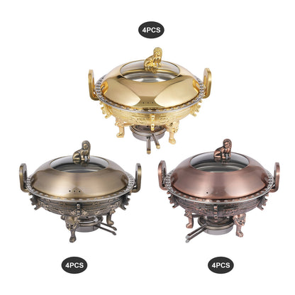 4PCS Chafing Dishes, Classical Round Chafing Buffet Set, Stainless Steel Chafers and Buffet Warmers Sets for Gatherings, Events