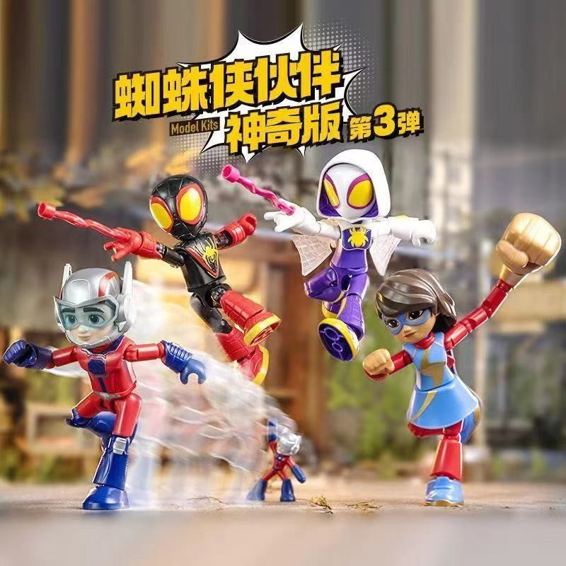 Em estoque, Blokees Genuínos Marvel Spidey Amazing Friend Homem-Aranha Miles Homem-Formiga Boneco Anime Action Figure Colecionáveis Brinquedos Modelo