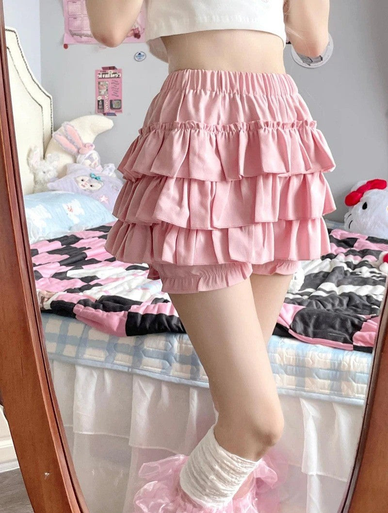 Y2K Sweet Ruffles Mini Skirt Women Kawaii Lolita Bow A Line Skirts Harajuku Japanese High Waist Pink White Ball Gown Skirt
