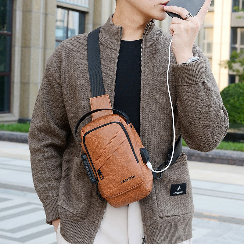 Men's Anti-Theft Crossbody Bag USB Charging Port Travel Chest Bag Waterproof Shoulder Messenger Bag for Outdoor Sports