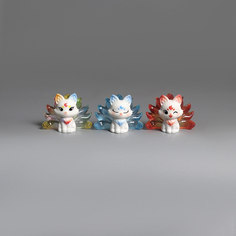 1/6Pcs Cute 9 Tailed Fox Resin Figurine, Kawaii Fantasy Miniature Mythical Fox Animal Decor for Desk Shelf Car Collectible Gift