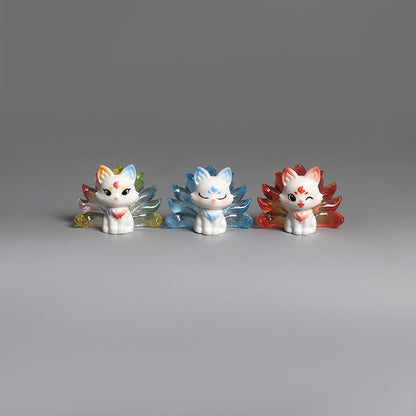 1/6Pcs Cute 9 Tailed Fox Resin Figurine, Kawaii Fantasy Miniature Mythical Fox Animal Decor for Desk Shelf Car Collectible Gift