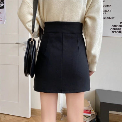 Women Clothing Spring Autumn Fashion Korean Zipper Solid Color High Waist A-line Skirt Female Fashionable Appear Thin Slim Skirt