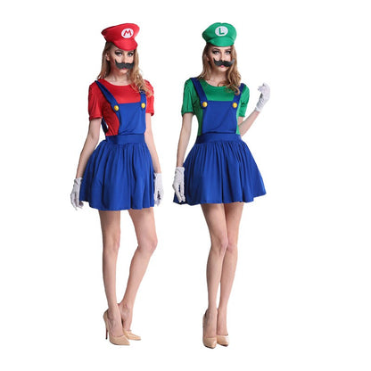 Disguised men's Luigi luxury adult clothing super brother clothing role-playing fancy dress set men's and women's hats and beard