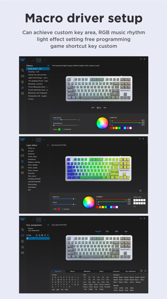 Teclado Mecânico AULA F87Pro 2.4g/Usb/Bluetooth Tri Mode Sem Fio 87 Teclas 5 Camadas de Amortecimento Adequado para Jogos+Digitação