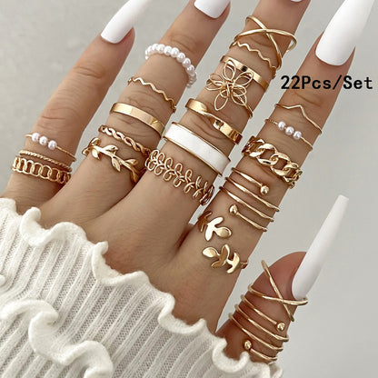 Conjunto de 23 Anéis de Nudilho da Moda para Mulheres com Cristal Estrela Lua Olho Onda Cor Ouro Prata Anéis Femininos Jóias da Moda para Festa Presente