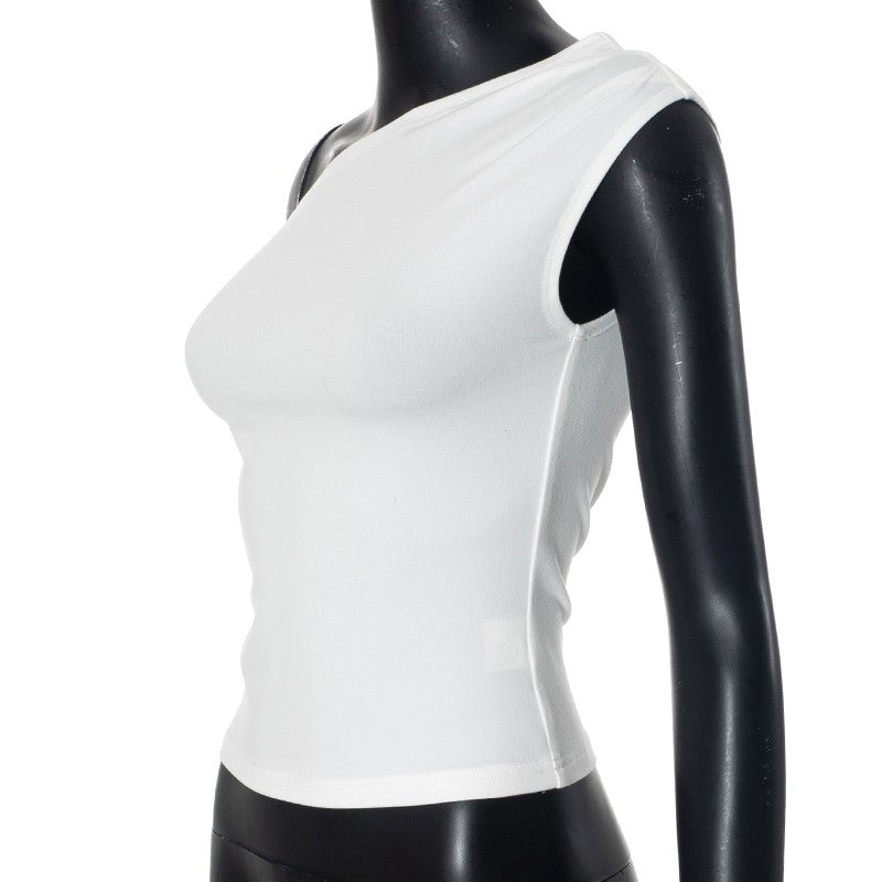 CUTENOVA 2024 Women'S Summer Ins Style New Shrink Pleated One-Shoulder Crop Top Backless Twist Tie Asymmetric T-Shirt Casual Top