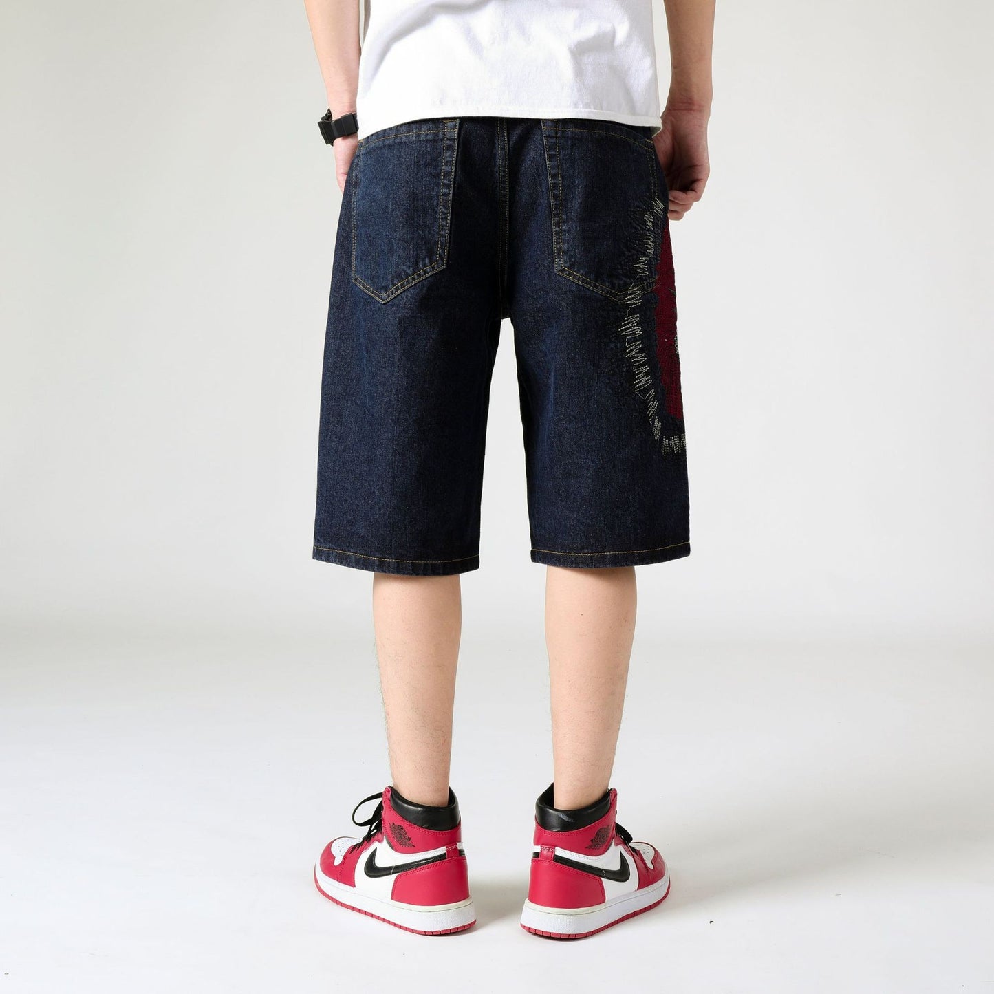 ABOORUN Mens Plus Size Loose Baggy Denim Shorts Fashion Streetwear Hip Hop Skateboard Cargo Jeans Short for Male R1402