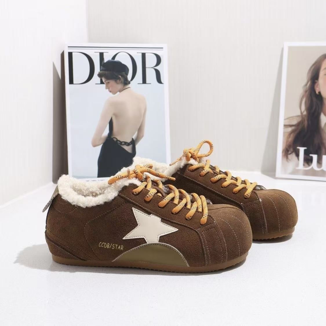 2025 New Winter Women's Sneakers Fleece-lined Flats Dexun Women Shoes Plush, Leisure Shoes Stylish, Non-slip Female Shoes 1417