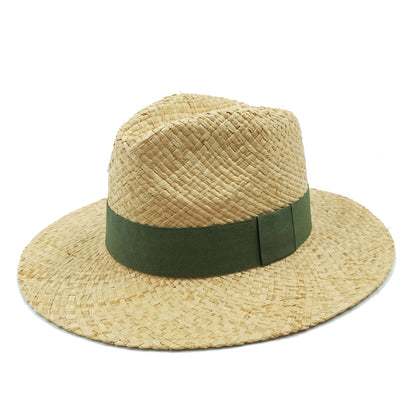 Chapéu de Palha Feminino de Verão Chapéu de Sol Luxuoso Feminino Chapéu de Praia de Proteção Solar da Moda Chapéu Panamá Francês Chapéu Raff de Aba Larga com Topo Abaulado