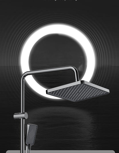 Conjunto Completo de Chuveiro de Banheiro Cinza com Display Digital Sistema de Chuveiro Conjunto Botão de Piano com Luz Ambiente Torneiras Chuveiro