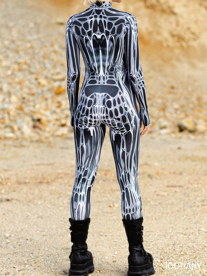 Unisex Sexy Black White Graphic Print Jumpsuit Halloween Line Art Muscle Cosplay Bodysuit Holiday Party Zentai Suit Rave Catsuit