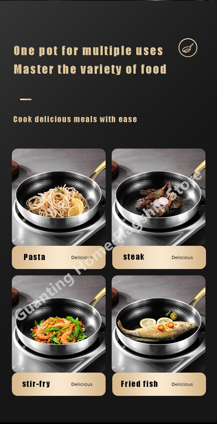316 Stainless Steel Frying Pan Wok Non-stick Honeycomb Pot Home Steak skillet Gas Stove Induction Saucepan Kitchen Cookware 30cm