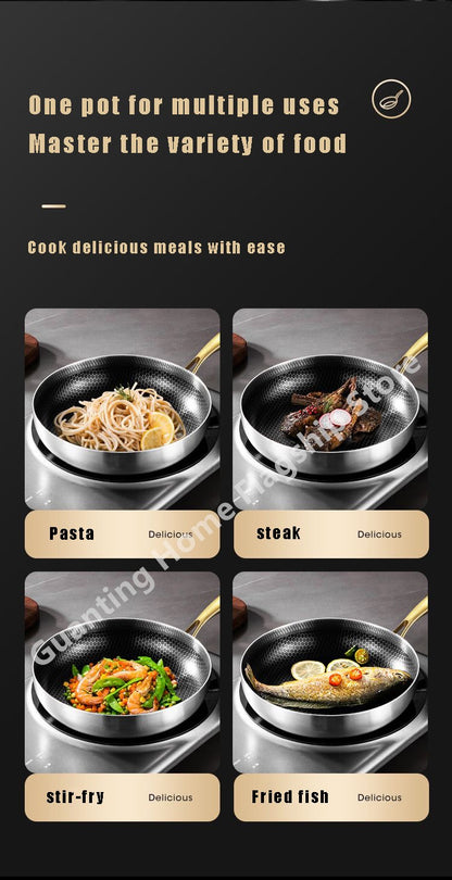 316 Stainless Steel Frying Pan Wok Non-stick Honeycomb Pot Home Steak skillet Gas Stove Induction Saucepan Kitchen Cookware 30cm