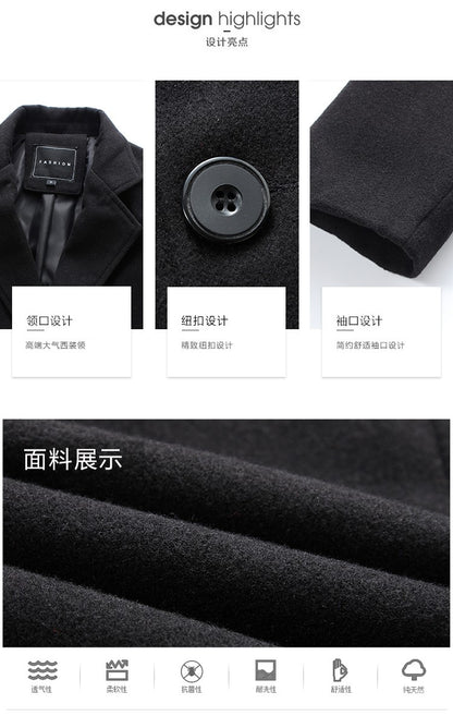 2025 Autumn Winter New Wool Men Long Cotton Coat Blend Pure Color Casual Business Fashion Slim Windbreaker Jacket Men Clothing