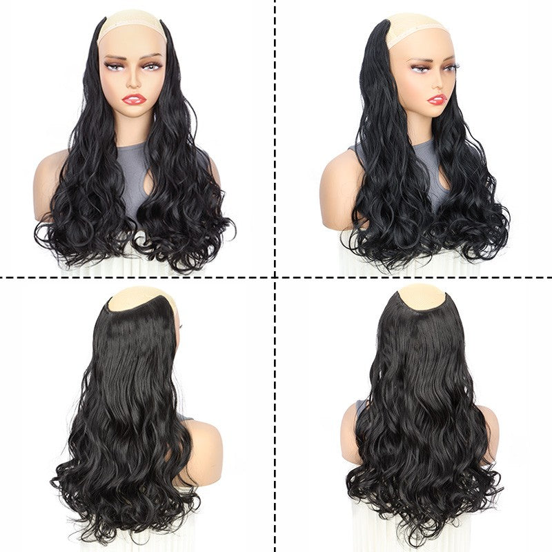 Extensão de Cabelo Sintético Longo Cacheado 24 polegadas em V Peça Única Fofa Invisível Castanho Preto para Mulheres