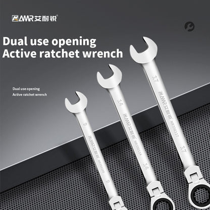 Conjunto de Chaves Catraca AMR Ferramenta Manual de 72 Dentes Cabeça Flexível Acabamento Espelhado 6mm-32mm Reparo Automotivo e Residencial