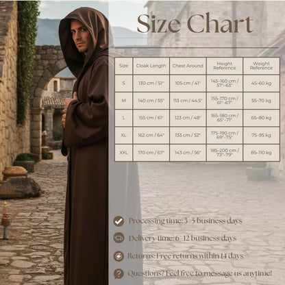 Wizard Cloak with Hood Medieval Sorcerer Robe, Fantasy Cosplay Cape