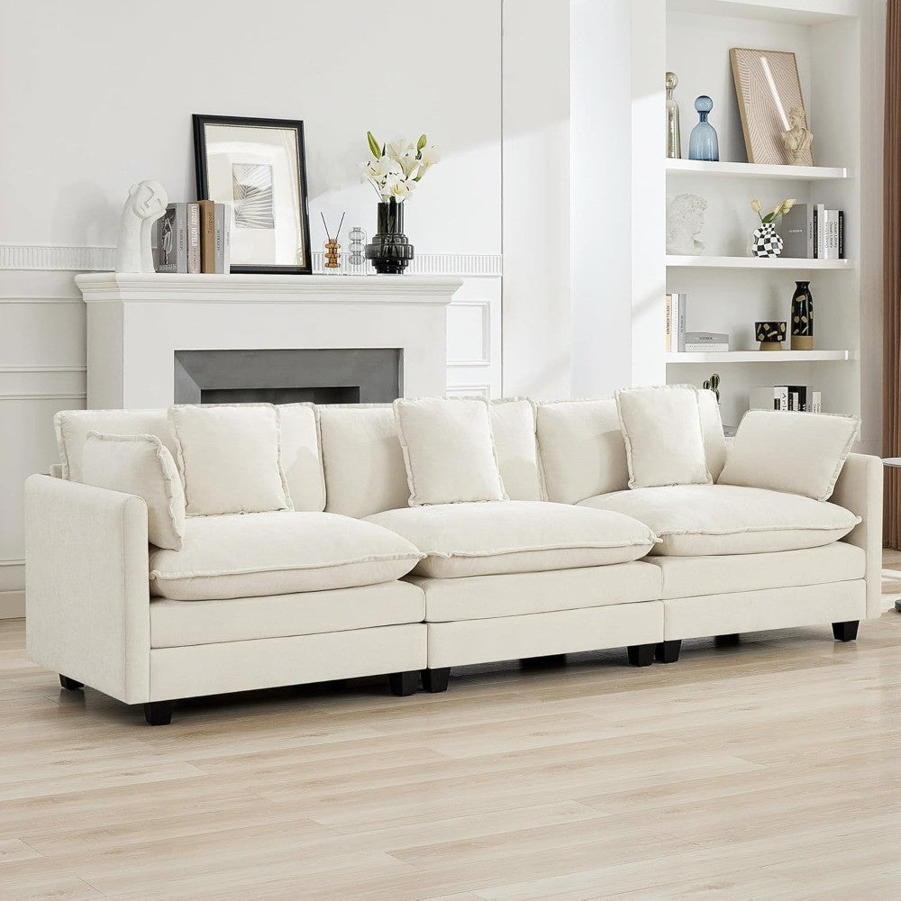 111" Luxury Sectional Deep Seat Couch – Cloud Modern Comfy Chenille Living Room Sofa, 3-Seat Modular Upholstered