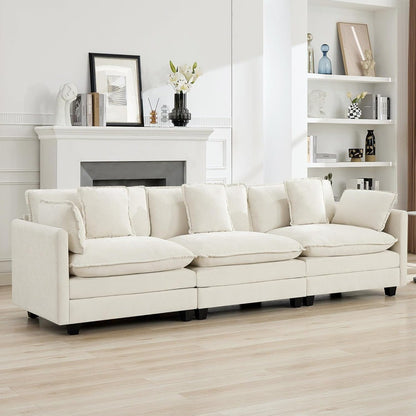 111" Luxury Sectional Deep Seat Couch – Cloud Modern Comfy Chenille Living Room Sofa, 3-Seat Modular Upholstered