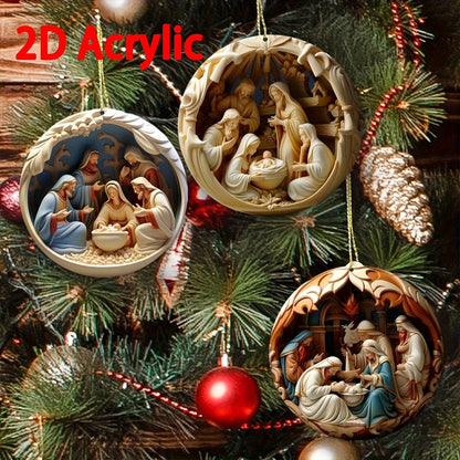 6/12Pcs 2D Painted Christmas Tree Ornament Nativity Christmas Decoration Pendant Creative Holiday Decoration Home Pendant