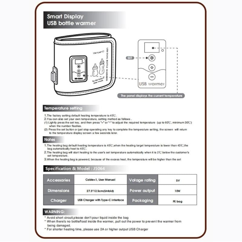 J15U Bottle Warmer Bag for Babies Feeding Bottles Insulation Sleeve Heating Cover