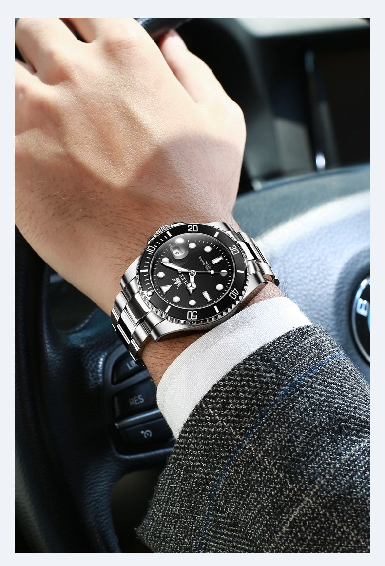 OLEVS Men's Watches Trend Luxury Fine Steel Strap Big Date Original Brand Quartz Wristwatch for Man Waterproof Luminous 5885 New