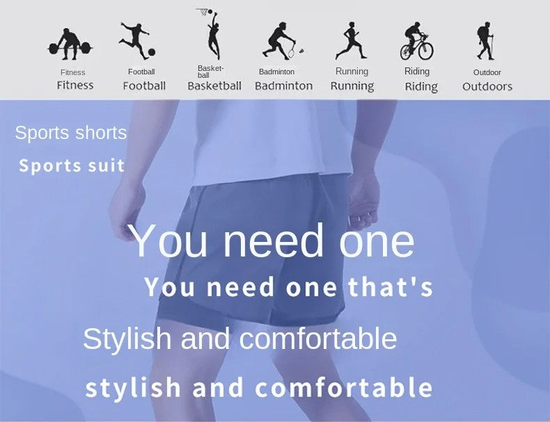 Men's two-piece sports shorts quick drying running fitness gym sports basketball shorts with lining